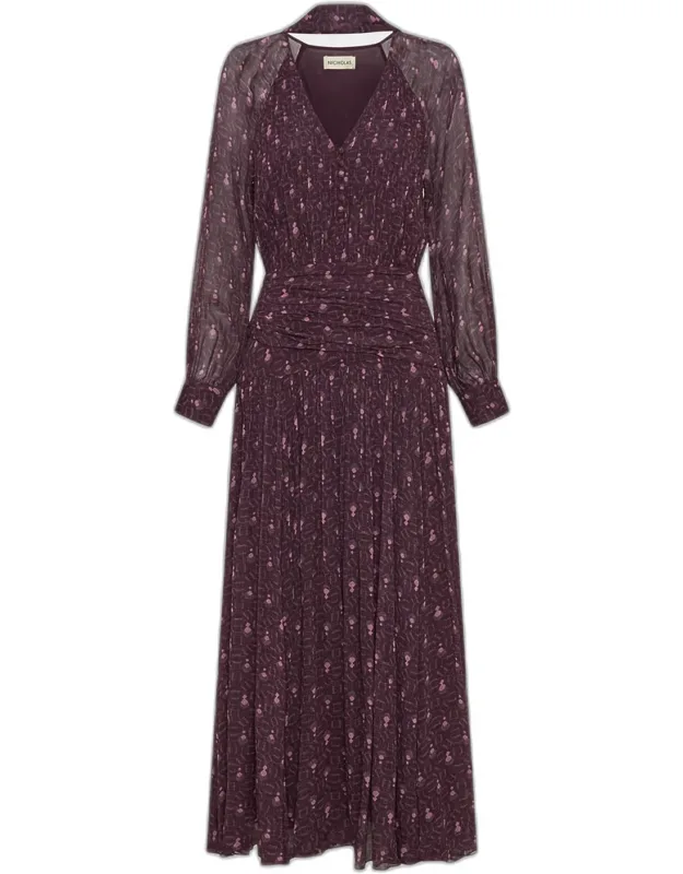 Ruched Tie-neck Viscose Maxi Dress