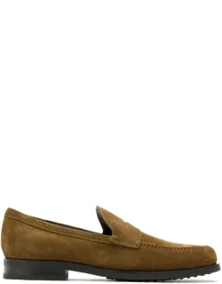 Suede Penny Loafers With Pebbled Rubber Outsoles