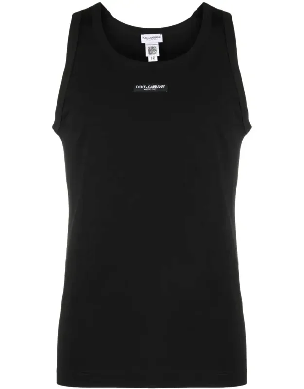 Stretch Cotton Tank Top With Logo Label
