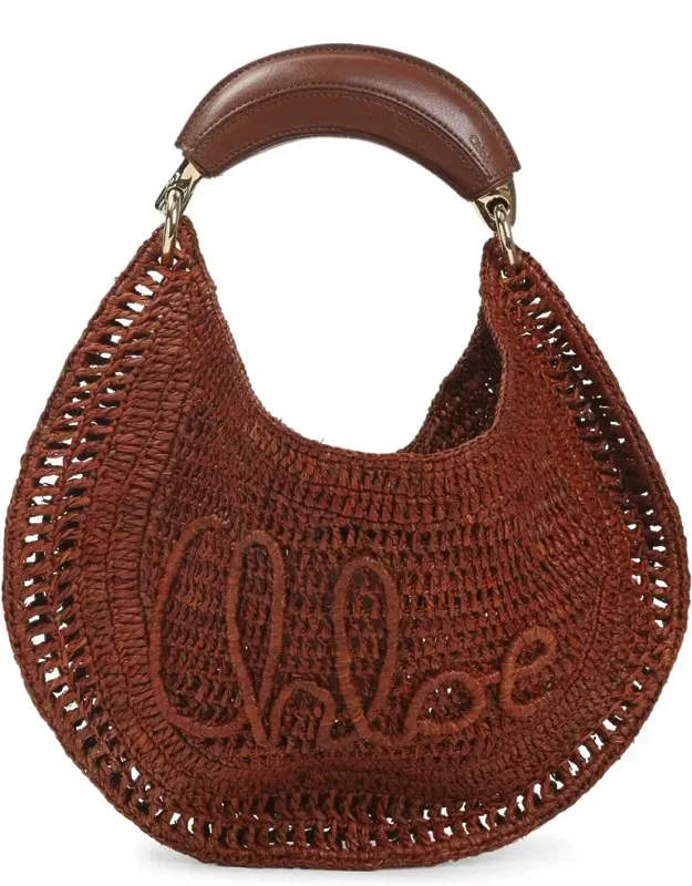 Shoulder Bag Made Of Raffia And Calfskin Leather, Curved Silhouette