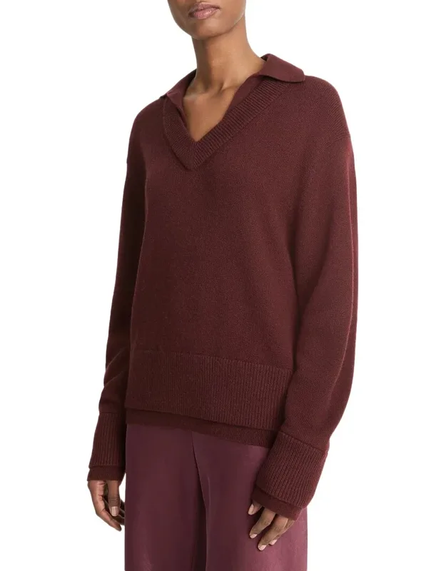 Collared Double Layer Wool & Cashmere-blend Pullover
