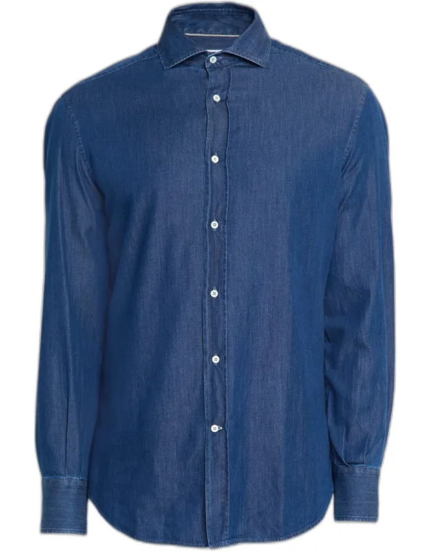 Denim Spread Collar Button-down Shirt