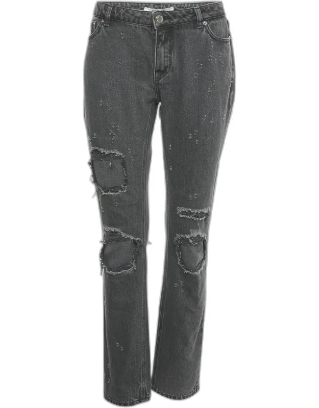 Distressed Denim Straight Leg Jeans