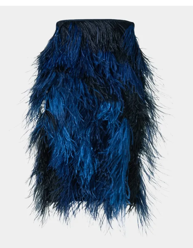Cyanotype Print Feather Pencil Skirt