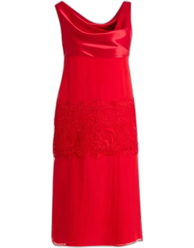 Lace-panel Silk Chiffon Midi Dress