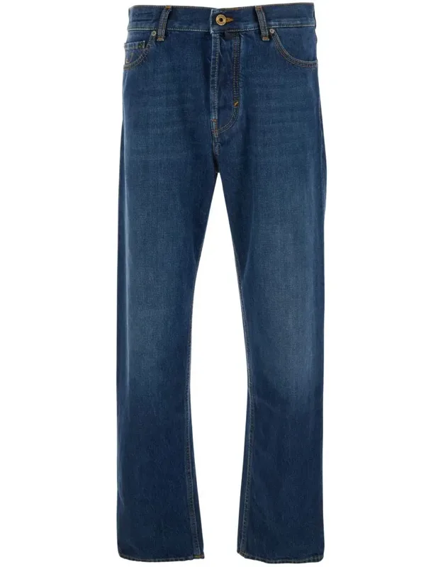 Five-pocket Jeans With Logo Patch On The Back In Denim