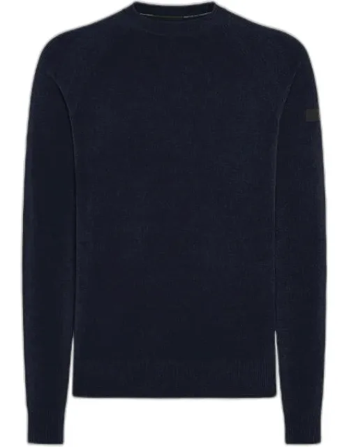 Crew Neck Sweater With Soft Stretch Chenille And Velvety Touch