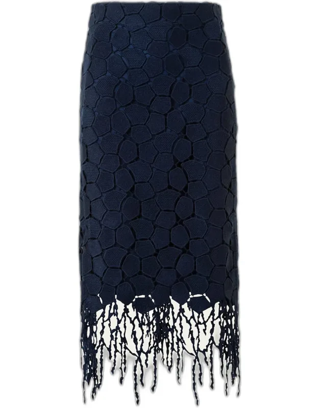 Fringed Midi Pencil Skirt