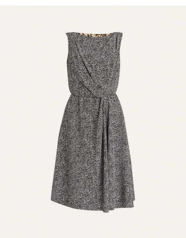 Draped Chevron Crepe Midi Dress