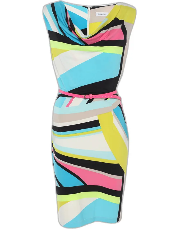 Multicolor Printed Jersey Sleeveless Belted Mini Dress