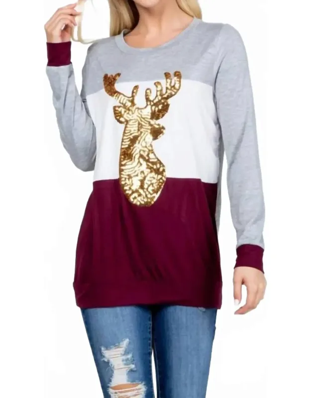 Christmas Reindeer Sequin Long Sleeve Top