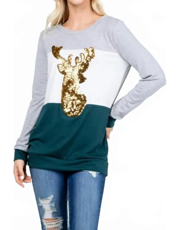 Christmas Reindeer Sequin Long Sleeve Top