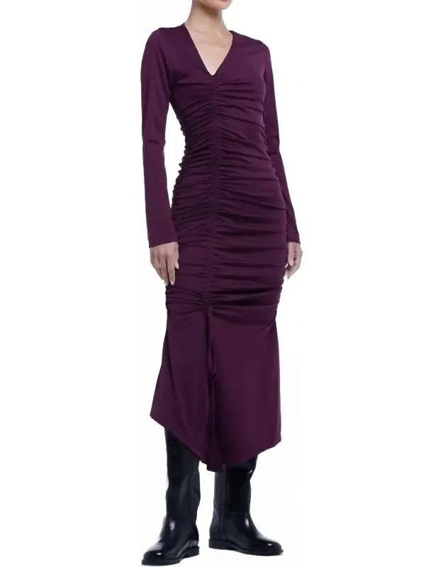 Ruched Asymmetric Midi Dress