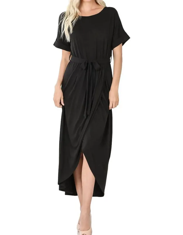 Belted Short Sleeve Tulip Dress