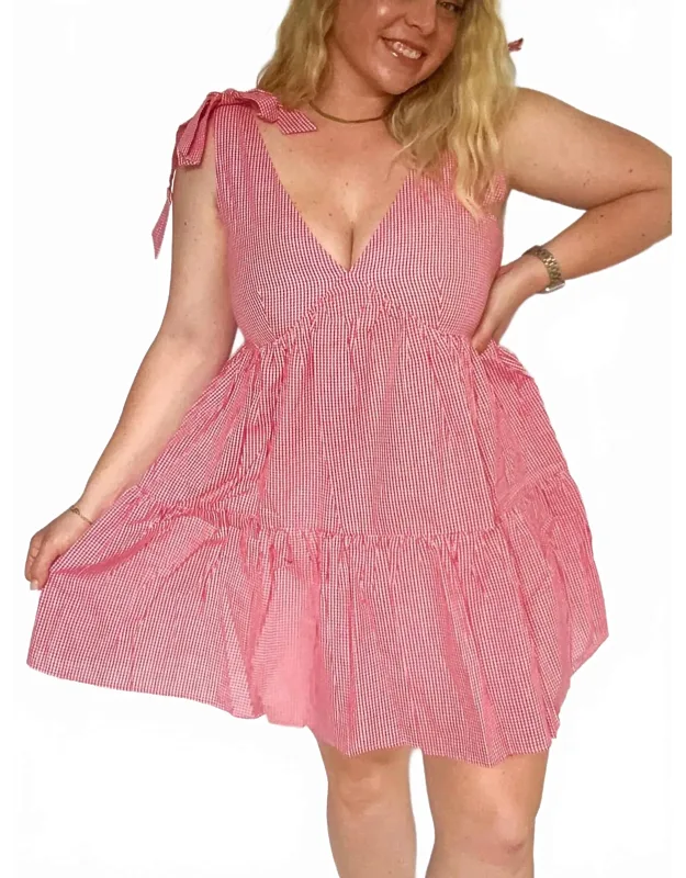 Cherry On Top Tie Strap Gingham Dress