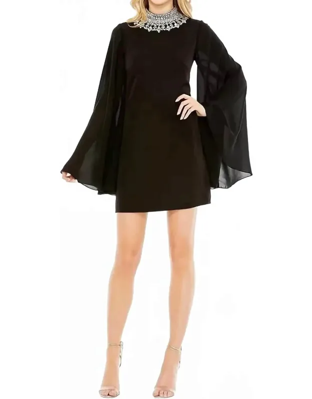 Rhinestone Neck Cocktail Dress Kimono Sleeve
