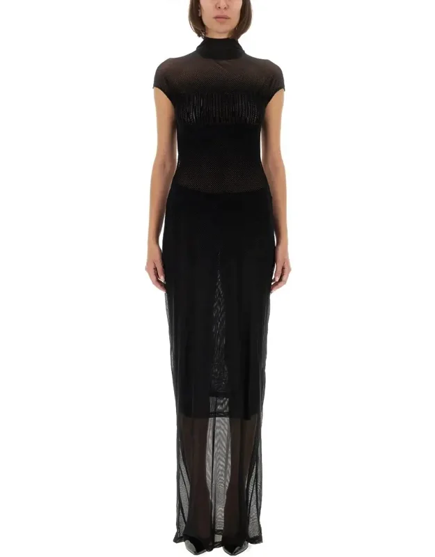 Mesh Dress With Flocked Logo