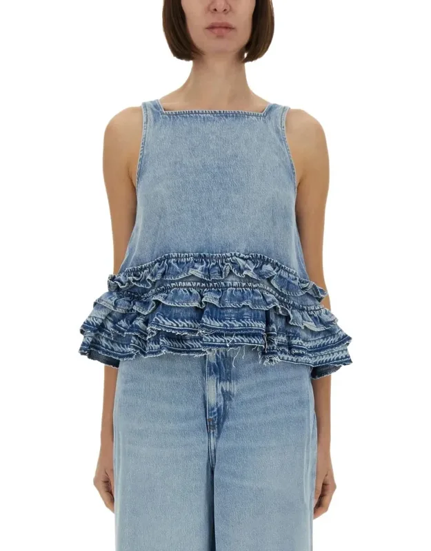 Denim Ruffle Top