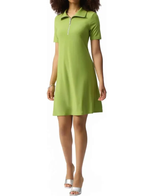 Silky Knit Zipped Collar Trapeze Dress