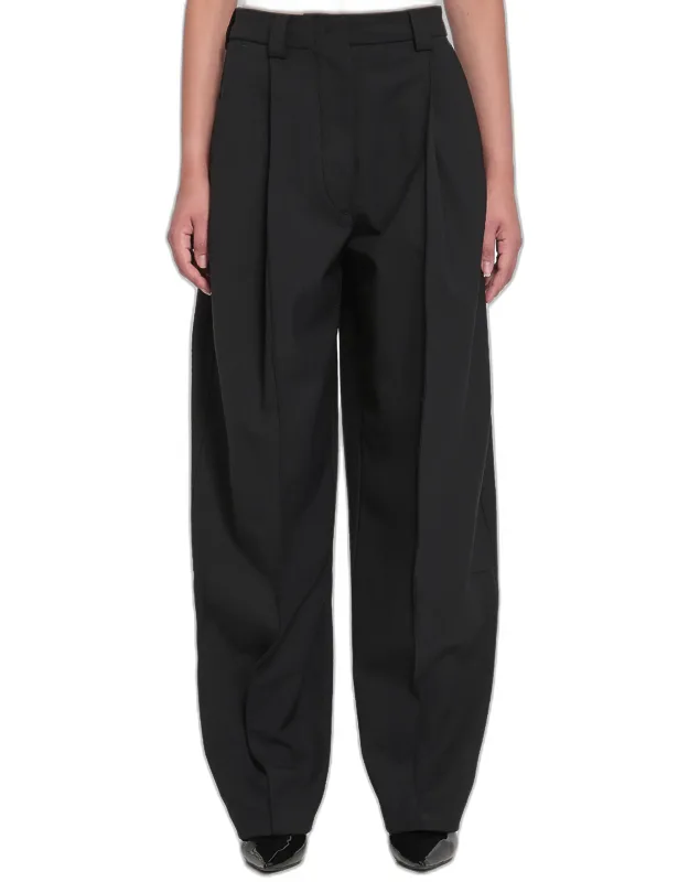 Pants With Hidden Front Closure And Pleat-effect Seams