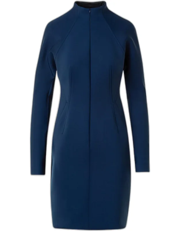 Techno Neoprene Long-sleeve Zip-front Dress