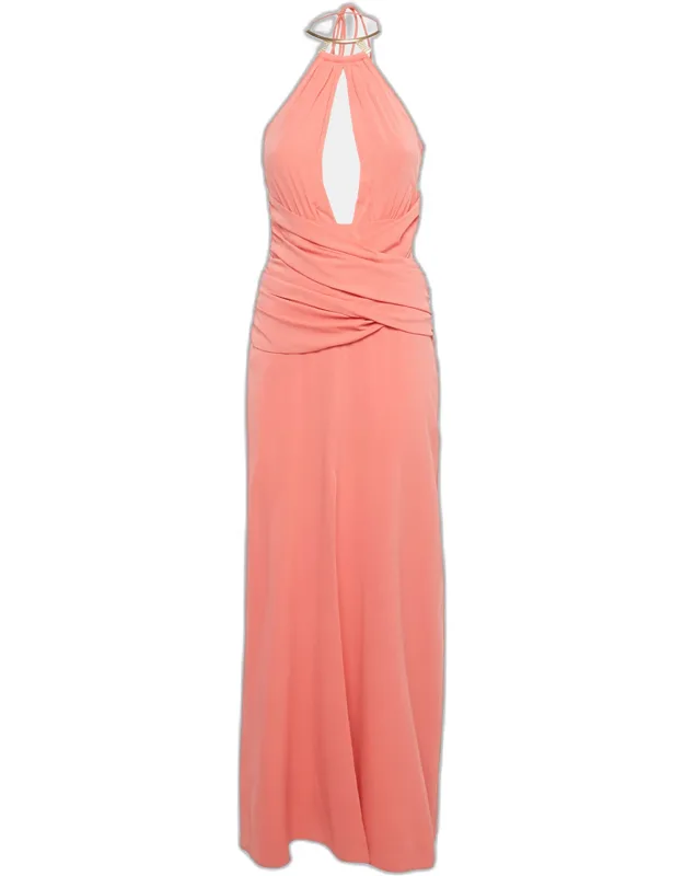 Silk Halter Neck Draped Maxi Dress