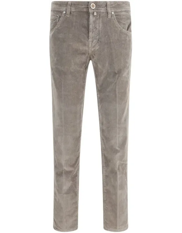 Jeans With Grey Corduroy Texture And Five Pockets