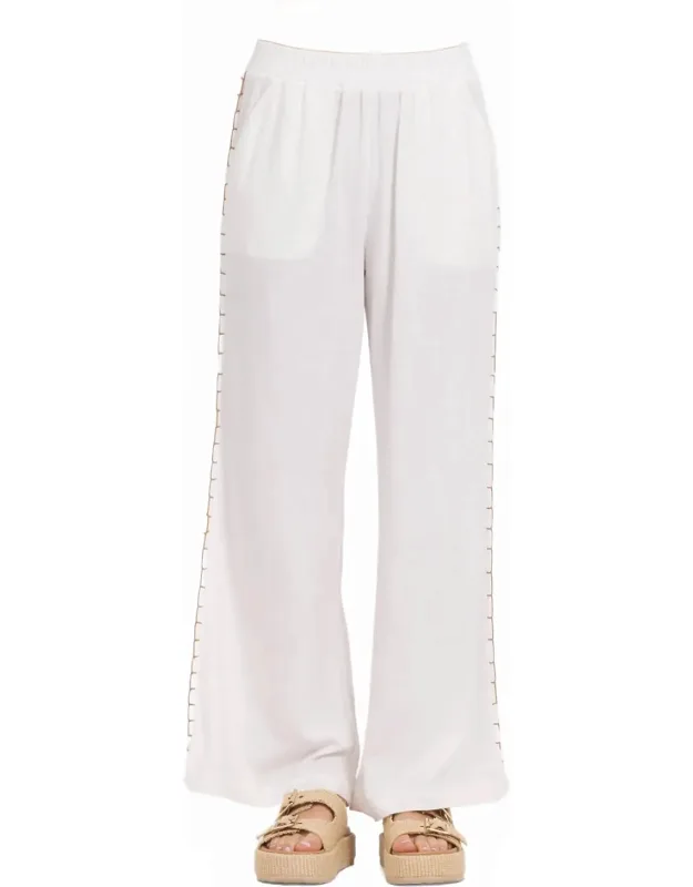 Washed Linen Wide Leg Pants With Whip Stitch