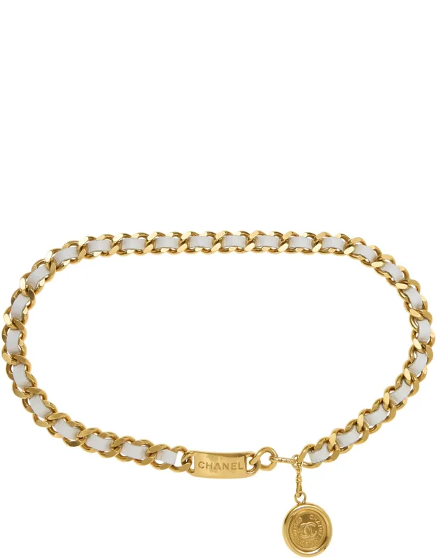 Gold & White Leather Chain Belt
