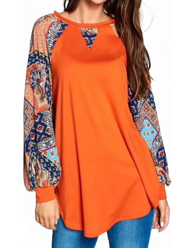 Patchwork Balloon Sleeve Raglan Top