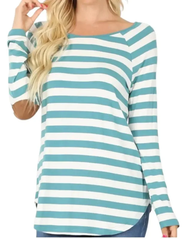 Striped Long Sleeve Boat Neck Top