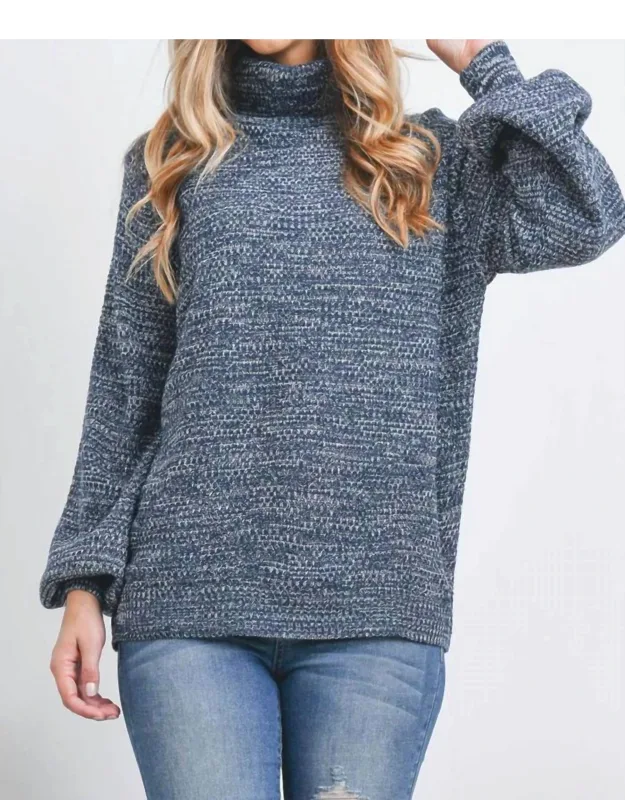 Turtleneck Melange Balloon Sleeve Sweater