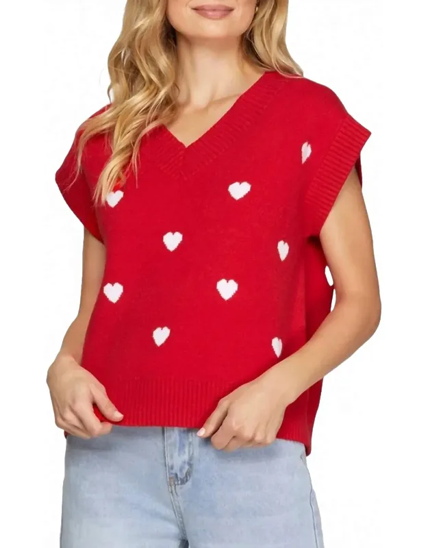 V-neck Heart Pattern Sweater Vest