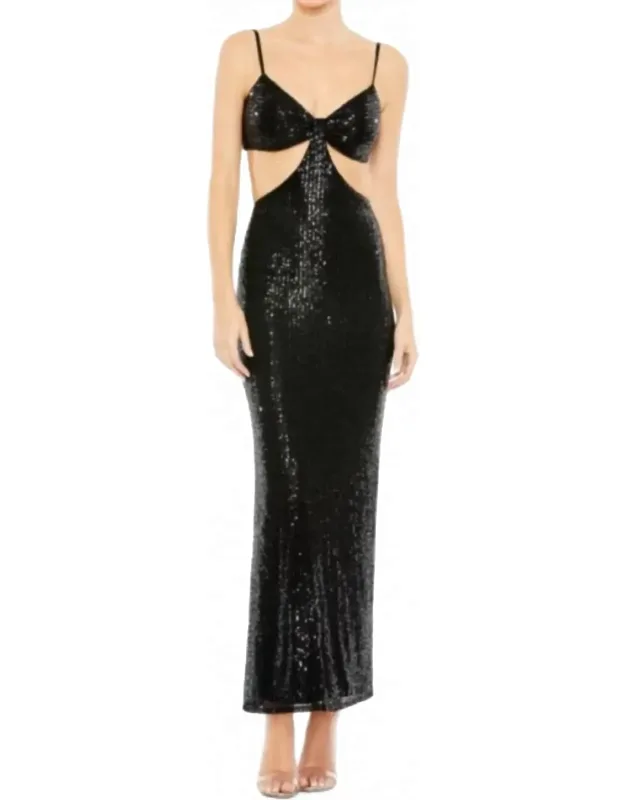 Cutout Waist Sequin Midi Dress