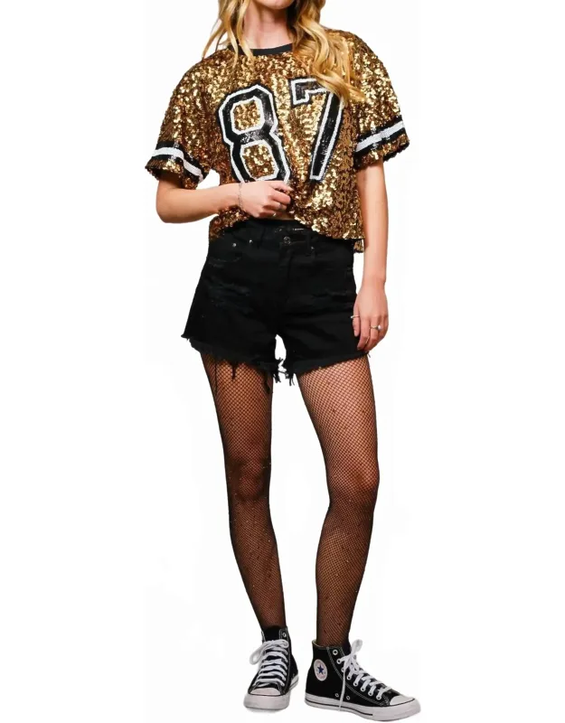 Sequin Game Day Crop Varsity Top