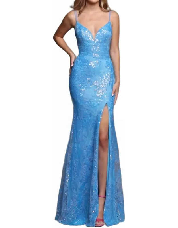 Patterned Sequin Fit & Flare Prom Dress