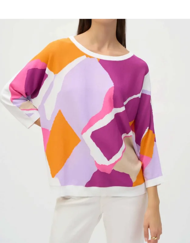 Knit Abstract Print Pullover Sweater