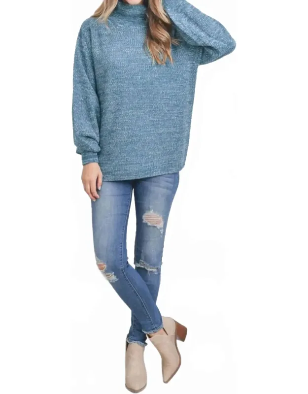 Turtleneck Melange Balloon Sleeve Sweater