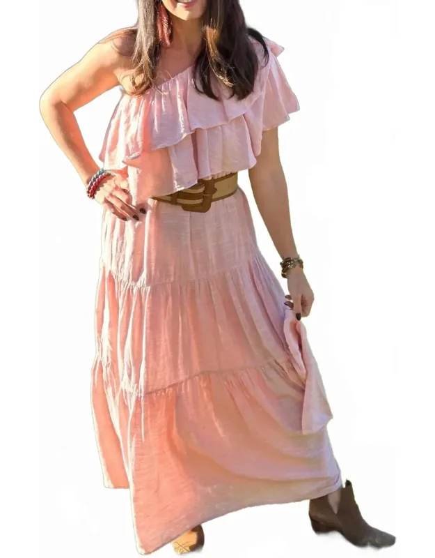 One Shoulder Ruffle Maxi Dress