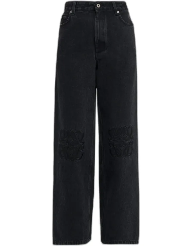 Tonal Anagram Baggy Wide-leg Jeans
