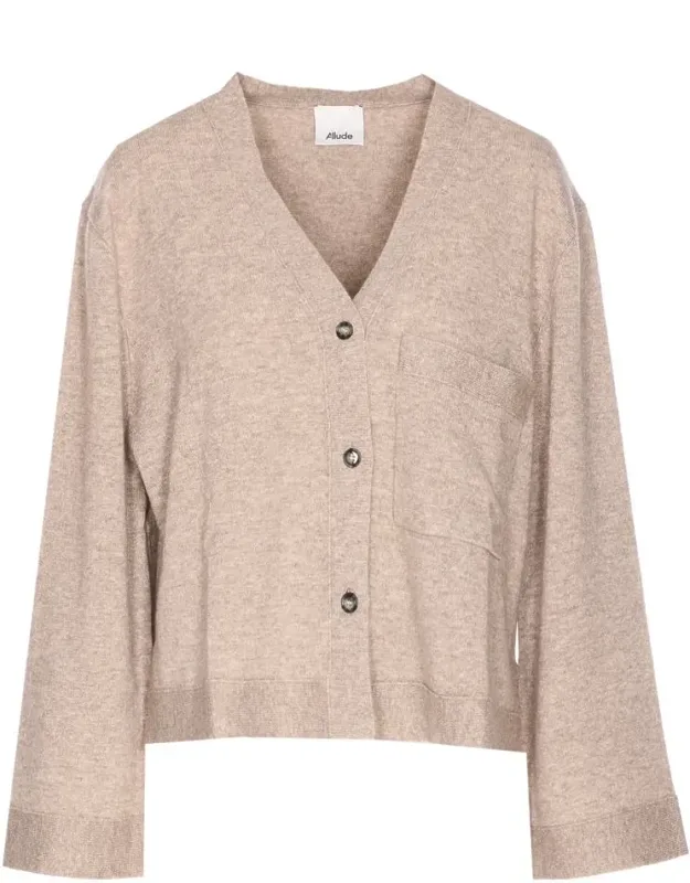 Cardigan With Frontal Buttons Closure And V-neck