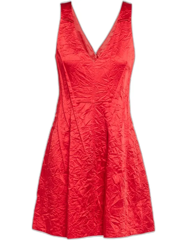 Crushed Satin V-neck Mini Dress
