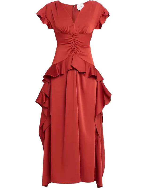 Draped Ruffle Satin Dress