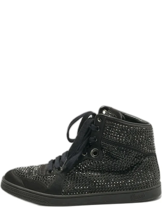 Satin Crystal Embellished High Top Sneakers