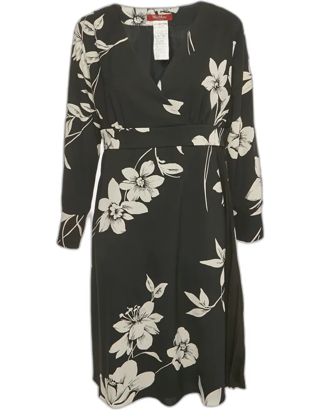 Floral Print Crepe Pleat Detailed Short Dress