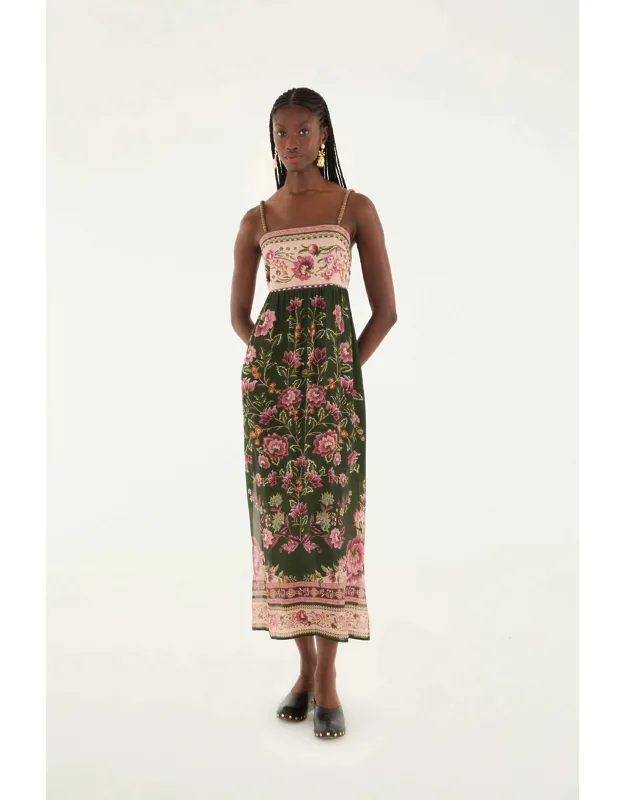 Flowering Garden Tree Sleeveless Midi Dress
