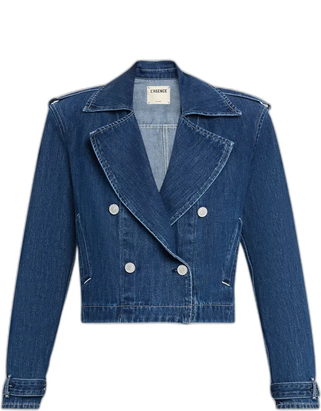 Cropped Denim Trench Coat