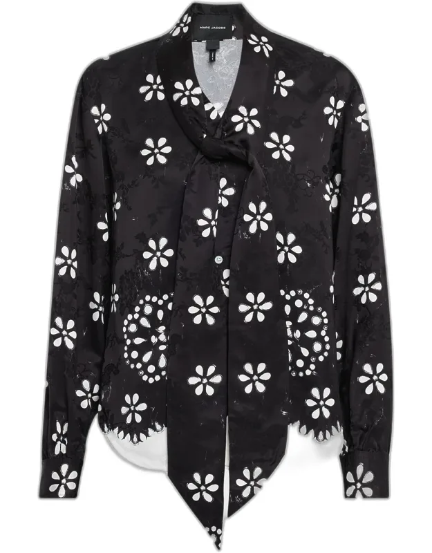 Trompe-l'oeil Long-sleeve Bow Blouse