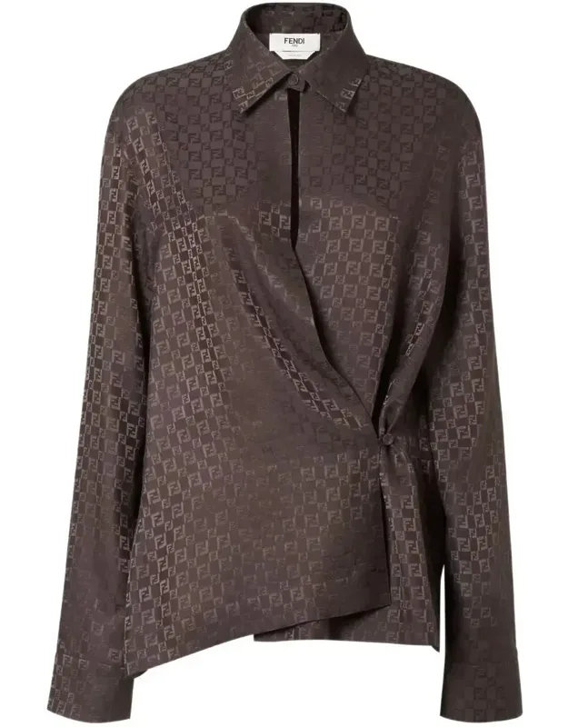 Silk Jacquard Crossover Shirt
