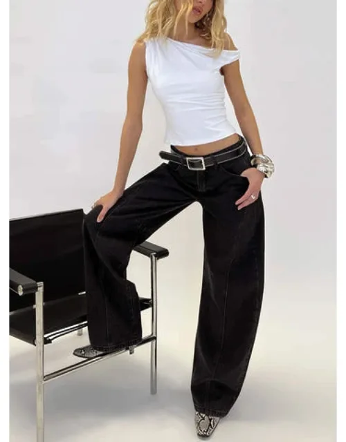 Lost Track Mid Rise Barrel Leg Jeans